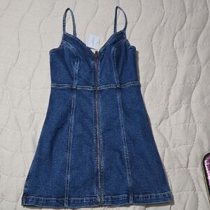 American Eagle Outfitters Blue Denim Zip-Front Mini Dress
